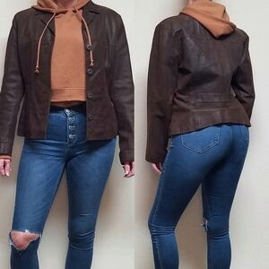 90s Vintage Wilsons Leather Maxima Brown Textured Suede Short Blazer Jacket L